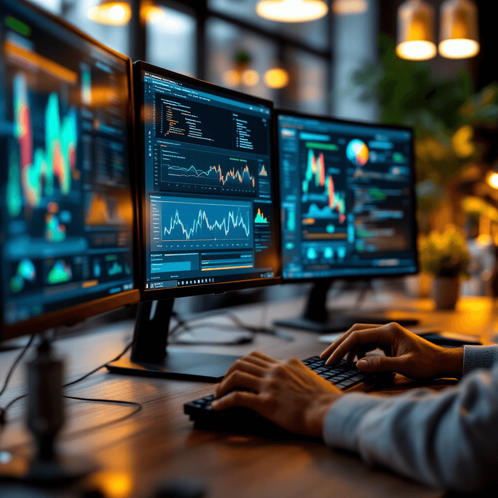 7 High-Income Skills You Can Learn Online in 2026 Professional workspace with multiple screens showing data analytics - 7 high-income skills to learn online