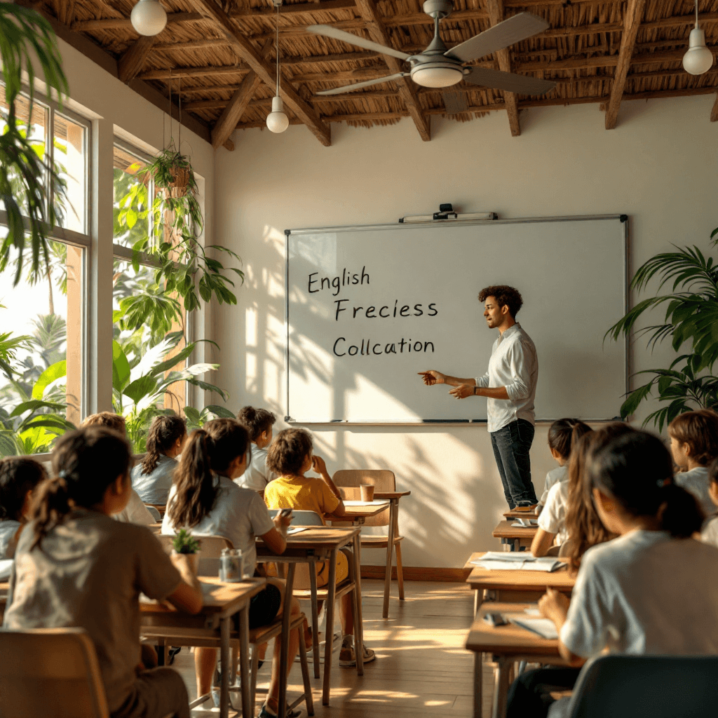 Teach English in Malaysia: Free Accommodation + Salary Guide 2026 English teacher in a bright tropical classroom in Malaysia with diverse students