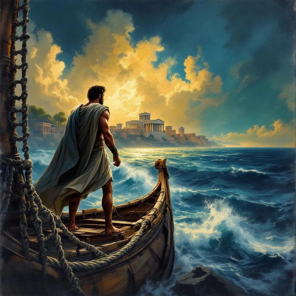The Aeneid by Virgil — the Trojan hero Aeneas sailing across the Mediterranean toward Italy